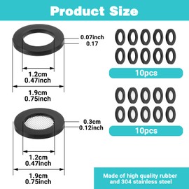 Mabor 20Pcs Shower Head Filter Gasket, 10 Rubber Washers Plumbing & 10 O-Ring Stainless Steel Water Hose Gasket for Water Faucet Shower Head Garden Hose Screen Filter Connector