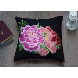 Pillow Case Embroidered Peonies Linen Cover Garden Sofa Cushion Decorative Pillows Сover