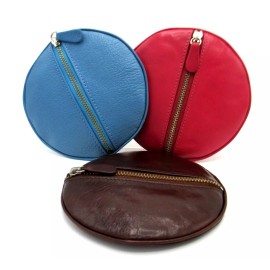 Graphic Image Jewelry Case Travel Leather w Suede Interior Flat 4.75" Round Graphic Image Blue