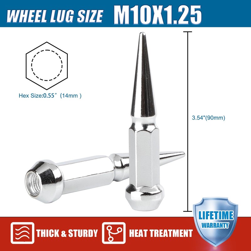 JiiinMiiin M10x1.25 Long Steel Spike Lug Nuts, Thread Pitch 10x1.25,