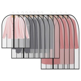Pack of 12 Garment Bags with Zip, Transparent Garment Bag, Garment Covers Cover, Anti-Dust Garment Covers for Suits, Dresses, Coats, Jackets, Clothing Storage