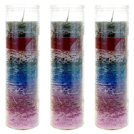 Mega Candles 3 pcs Unscented 7 Color Glass Devotional Prayer Candles, Hand Poured Wax Candle 2 Inch x 8 Inch, Great for Sanctuary, Vigils, Prayers, Casting Chimes, Rituals, Spells, Wicca, Deities