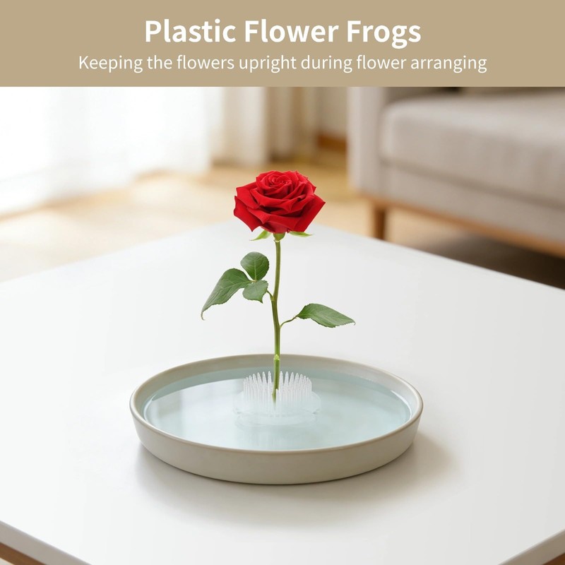 OMISTAR 16 Pcs Plastic Flower Frogs, 1.9 in Clear Round