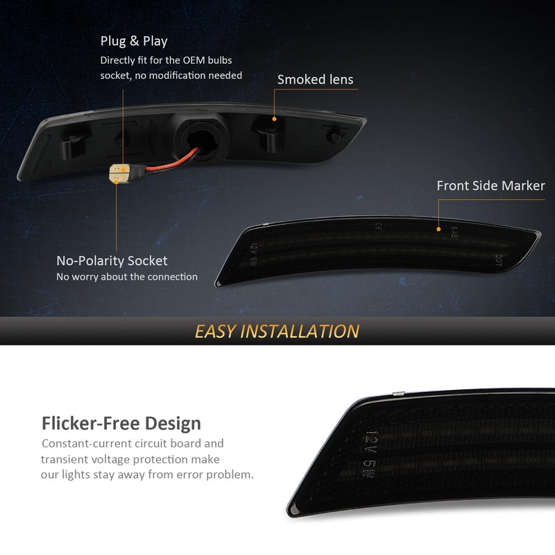 D-Lumina Front/Rear Side Marker Lights Smoked Lens Compatible with Chevy