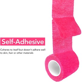 RISEN Cohesive Bandage 2” x 5 Yards, 6 Rolls, Self Adherent Wrap Medical Tape, Adhesive Flexible Breathable First Aid Gauze Ideal for Stretch Athletic Pink