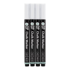 SECURIT Chalkstar - Pack of 4 White Liquid Chalk Markers for Blackboard, Chalkboard, Window, or Glass - Round 1-2 mm Nibs - Ideal Chalk Pens for Signs and Advertisements