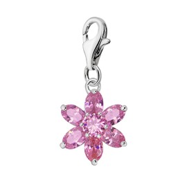 Quiges Crystal Pink Pear Cubic Zirconia Flower Clip On Charm Pendant Silver Plated Women's Jewellery