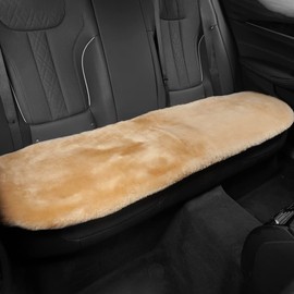 IRIWOOL Genuine Sheepskin Auto Seat Pad,Soft Wool Seat Cover Breathable and Sweat-Wicking Comfort Warm Universal Fit (Front seat Cushion 2pcs & Rear seat Cushion 1pc, Khaki)