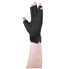 OTC Resting Splint Glove, 5 Finger Semi-Rigid Splints, Open Tips, Black, Left Hand, Large