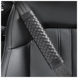 2PCS Car Seat Belt Cover Pad,Soft Leather Seatbelt Covers Breathable Seatbelt Cushion with Plaid Design,All Seasons Universal Car Interior Accessories Seat Belt Cover for Kids & Adults (Black)