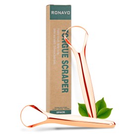 Tang Scraper (2 Pack), Cure Bad Breath (Medical Grade), Stainless Steel Tang Cleaner, 100% BPA Free Metal Tang Scraper Fresh Breath (Seconds by RONAVO