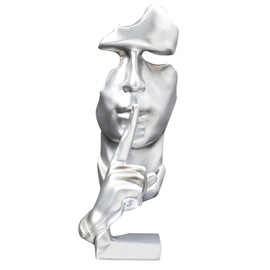 Silence Is Golden Thinker Statue - 28cm Modern And Creative Abstract Sculpture Of Keep Silent Man Statue Figurine For Home Living Room Office Desk Decor (White)