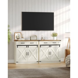 Hzuaneri Buffet Cabinet with Storage, Sideboard Cabinet with Drawer, 31.5" Coffee Bar Cabinets with Doors & Adjustable Shelves, Modern Farmhouse Kitchen Storage Cabinets for Dining Room, White Brown