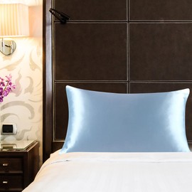 Sourcingmap 100% Pure Mulberry Charmeuse Silk Pillowcase Pillow Case Cover for Hair & Skin 19 Momme 350tc Standard Size 20x26 Inch/51x66cm Cyan (1-Piece)