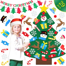 Felt Christmas Tree,NICCU DIY Felt Christmas Tree Decorations for Kids with 26pcs Ornaments,Felt Christmas Tree Set for Kids New Year Handmade Christmas Door Wall Hanging Decorations