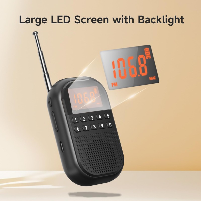 UMUTOO Portable Radio AM FM with Bluetooth, Pocket Radio Rechargeable