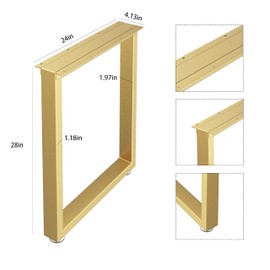 Metal Table Legs 28 inch Height x 24 inch Wide with Adjustable Protector Feet, Heavy Duty Metal Furniture Legs for Coffee Table, Cocktail Table, Square Tube Leg (Bear Up to 800lb), Gold, Set of 2