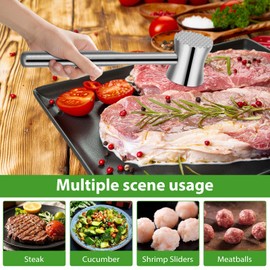 OurLeeme Meat Tenderizer Mallet, Meat Hammer 304 Stainless Steel Heavy Duty Double Sided, Kitchen Mallet for Beef Conch Chicken Fish Veal Cutlet Steak Pounder Flattener, Ergonomic Design Non-Slip Grip
