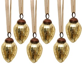Aurora Christmas Set of 6 Pinecone Christmas Baubles, Gold, 1"