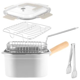 Deep Fryer Pot Stainless Steel Frying Pan with Basket and Handle Portable Square Deep Frying Pan with Lid Multifunctional Deep Fryer for Frying Fish Chicken and Fries.(Suit 2)