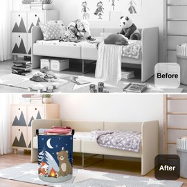 HUUMONSS Night Camping Laundry Hamper Collapsible Clothes Kids Storage Basket Large Boys Girls Gift Toy Box Bin for Bedroom Outdoor, Bear, 63L