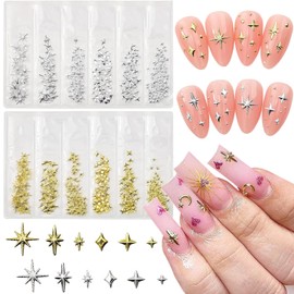 Matomtak Nail Parts, Studs, 3D, Cute, Stylish, Y2K Star, 4-pointed Star, Cross, Decorative Parts, Silver Gold, Alloy, Small, Nail Stone, Nail Art Parts, Metal Deco Parts, Gel Nail Nail Jewelry, DIY