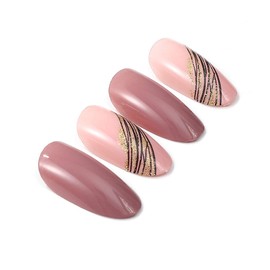 Brishow False Nails, Short Nails for Sticking, Gold Glitter Press On Nails, Ballerina, Acrylic, Full Cover False Nails, Pack of 24 for Women and Girls (Pink)