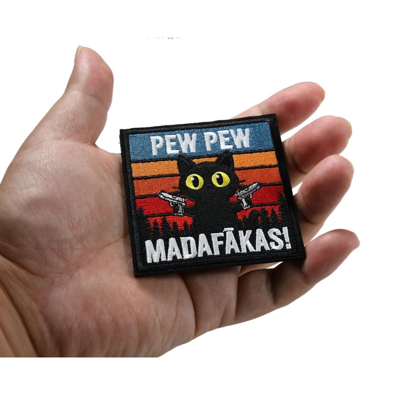 Retro Sunset Pew Pew MADAFAKAS Cat Tactical Embroidery Patch -