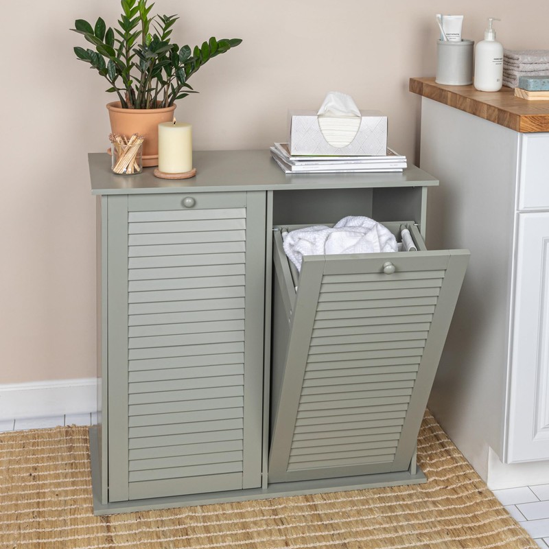 Household Essentials Tilt-out Cabinet Laundry Sorter with Shutter Front, Grey