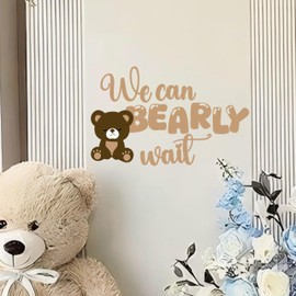 BOOMPA We Can Bearly Wait Wall Decal, Gender Reveal Sign Decor for Backdrop, Vinyl Nursery Wall Sticker, 35.4 x 11.8 inches (Brown （Bear）)