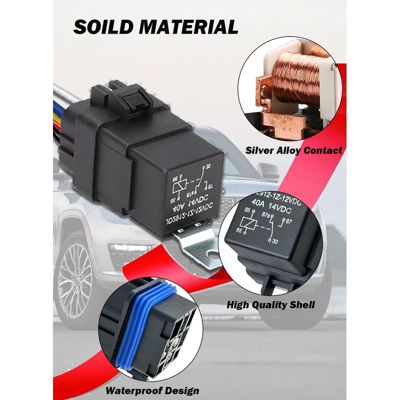 2 Pack Waterproof Relays and Harness Kit 40A 14V DC,
