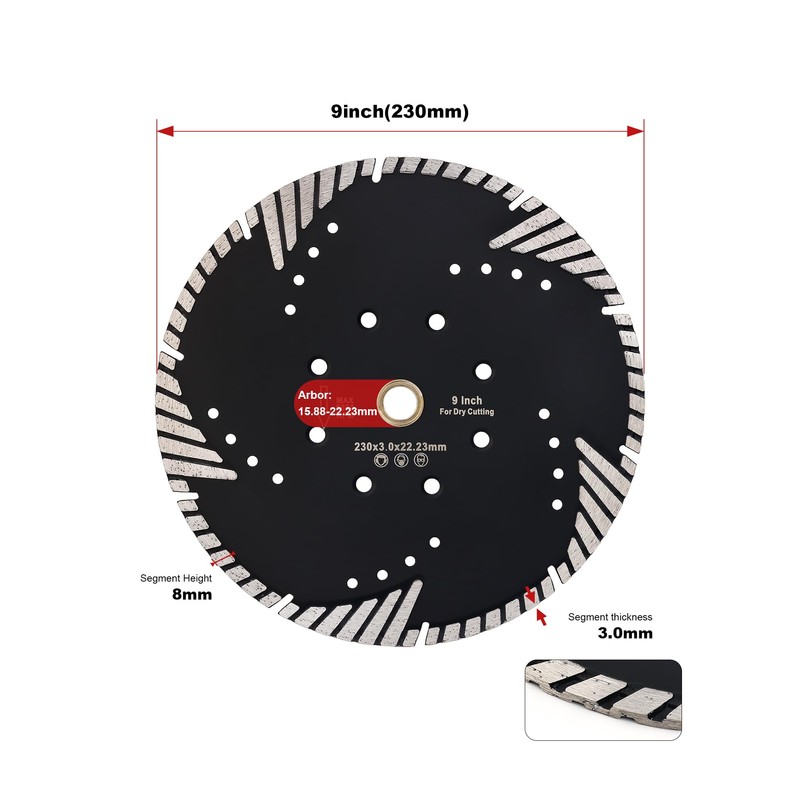 Casaverde 9" Turbo Diamond Blade,Granite Cutting Blade Dry Cutting for