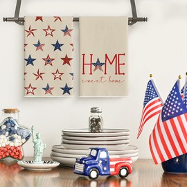 Artoid Mode America Stars Home Patriotic 4th of July Kitchen Towels Dish Towels, 18x26 Inch Seasonal Summer Decoration Hand Towels Set of 2
