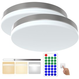 2 Pack 13 Inch Round LED Flush Mount Ceiling Light Fixture with Night Light and Timer, Remote, 30W 3000lm, CCT, IP4X, 100LM/W 120V, Dimmable LED Ceiling Lights for Bedroom Dining Room Hallway, Silver