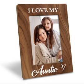 Auntie Photo Gift for Best Aunt, I Love My Auntie Photo Frame, Holds 4 x 6 Inch Photo, Farmhouse Wooden Picture Frame Gift, Aunt Birthday Christmas Gift Idea, Mother's Day Gift for Aunt