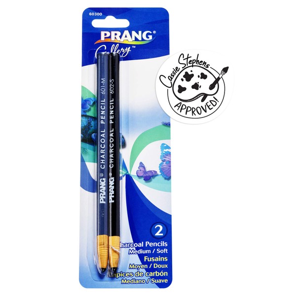 PRANG Artist Charcoal Pencil Sets, Set of 2 Charcoal Pencils, 1 Medium and 1 Soft, Black (60300)