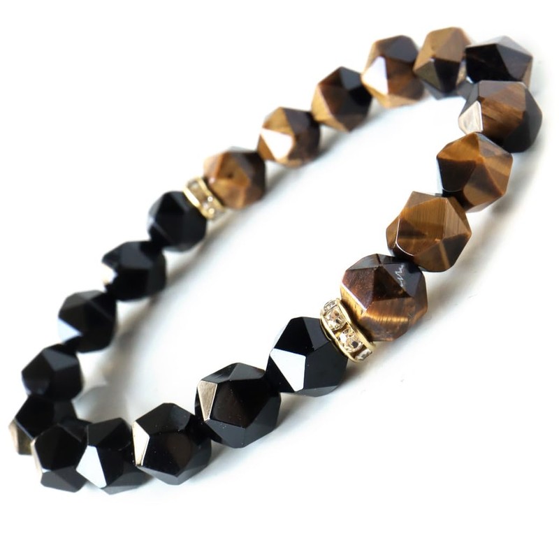 Gold Stone Tiger Eye Onyx Bracelet, Men's Star Cut, 0.4