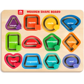 Coogam Wooden Color Shape Puzzle Board for Toddlers, Movable Sorting and Stacking Montessori Peg Board Matching Game Activities, Fine Motor Educational Learning Toys for Kids 3 4 5 Year Old