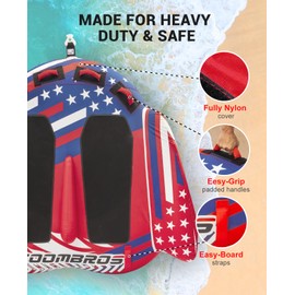 ZOOMBROS Towable Tubes for Boating 2 Person, Water Tubes for Boats to Pull, Safety Inflatable Boat Tubes and Towables, Water Sport Towables with Drainage, Quick Connector and Wings