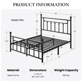 SHA CERLIN 14'' Full Size Metal Platform Bed Frame/Victorian Headboard and Footboard/Steel Slats Mattress Foundation for Storage/No Box Spring Needed/Noise Free/Black