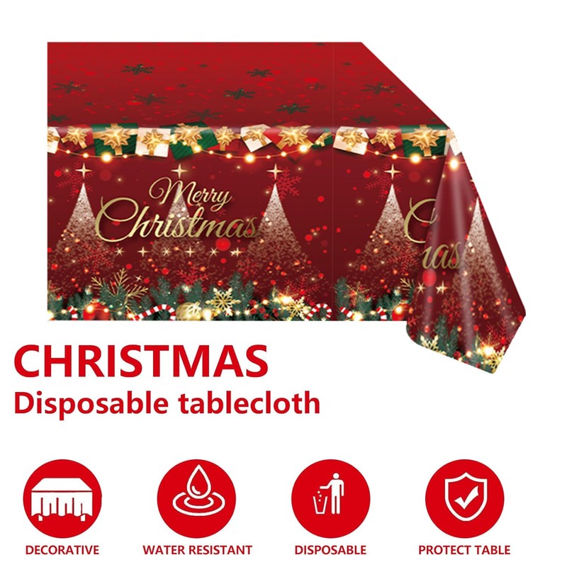 2 Pack Christmas Table Cloth Party,137x274cm Rectangle Large Plastic Tablecloth