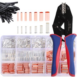 shengbowi Wire Sleeves Clamps Kit Tinned Copper Crimp Connector Crimper Crimping Tool Non-Insulated Electrical Cable Pin Cord End Assortment with Heat Shrink Tube