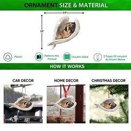 Talataca English Mastiff Sleeping Angel Wing Memorial Dogs 2D Flat Car Rear View Mirror Accessories Christmas Tree Ornament Decoration Hanging Charm Interior Rearview Pendant Decor Gift