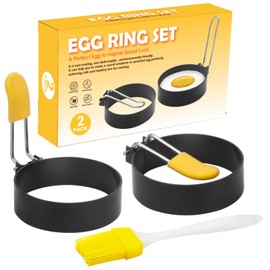 2 Pack Egg Ring Crumpet Rings Egg Ring Molds with Anti-Scald Folding Handle Metal Egg Cooking Rings Egg Nonstick Egg Circles with Oil Brush McMuffin Crumpets Makers for Frying Eggs