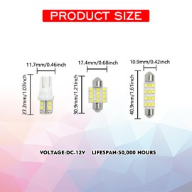 pvotawp - Juego de 18 bombillas LED para interior de coche, kit de bombillas LED T10 de 31 mm, 41 mm, bombillas de repuesto para luces de mapa, luz de cortesía para matrícula (blanco)