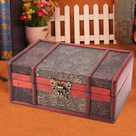 Ejoyous Wooden Treasure Chest with Lock, Small Vintage Treasure Chest Suitcase Chest Decorative Wooden Box with Lid Mini Treasure Chest Wooden Chest for Decoration and Storage (Lotus with