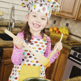 FakeFace Kids Art Apron Chef's Hat Set Cotton Children's Baking Painting Aprons Smocks with Pockets Adjustable Kids Chefs Apron for 4-8 Years Girls Boys Cooking Baking Painting Gardening