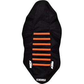 Enjoy Mfg Seat Cover - Compatible Fit for 2012-2018 KTM 690 Enduro R #235 Logo (All Black/Orange Ribs)