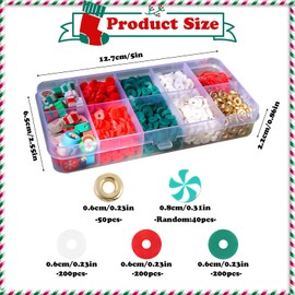 690 Pieces Christmas Beads Bracelet Making Kit, Red Green White Clay Spacer Beads, Polymer Clay Beads for Girls Necklace Bracelet Making Jewelry DIY Crafts Gifts