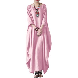 Celmia Women's Solid Maxi Dresses Short Sleeve Loose Fit Long Kaftan Dress A-Light Pink Small